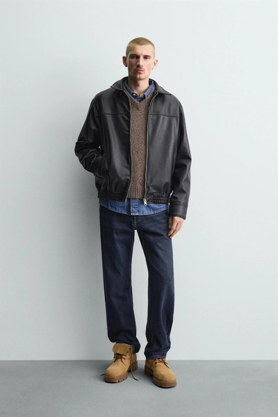 FAUX LEATHER BOMBER JACKET