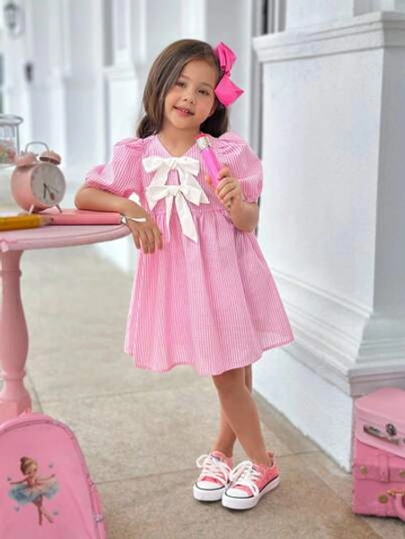 SHEIN Young Girl Casual Simple Comfortable Round Neck Puff Sleeve Bow Decor Dress  Suitable For Daily Leisure, Going To School, Returning To School, And School Attire.  Photo Shoots, Daily Wear, School Pink Striped Dress Girls Pink Bow Dress Girls Girls Pink Puff Sleeve Dress Pink And White Dress Girls Pink Dress For Kids Pink Striped Dress For Girls Pink Puff Sleeve Dress For Girls Girls Pink And White Dress Little Girls Pink Dress Pink Preppy Dress Girls Pink Puff Sleeve Dress Girls Fall Winter