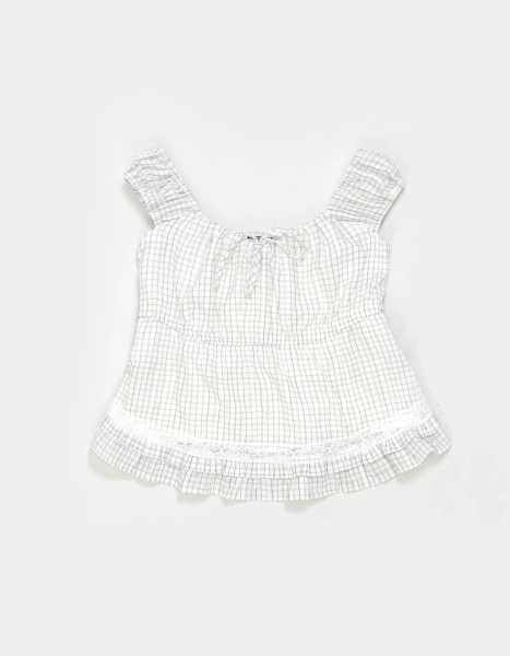 RSQ Girls Tie Gingham Babydoll Top - White