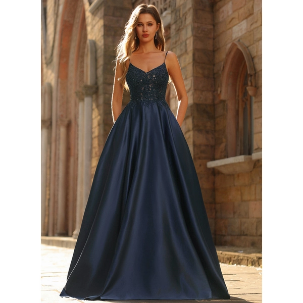 Eurynome V-Neck Spaghetti Straps Cut-Out Satin Prom Dress | JJ's House