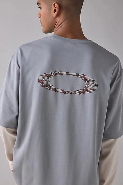 Oakley Logo Graphic Layered Tee in Grey, Men's at Urban Outfitters