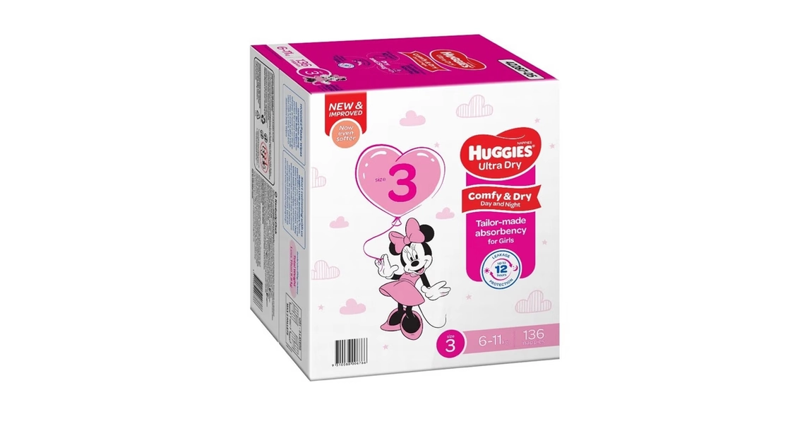 Huggies Nappies Mega Crawler Girl Size 3 - 136 Pack | Baby Bunting AU