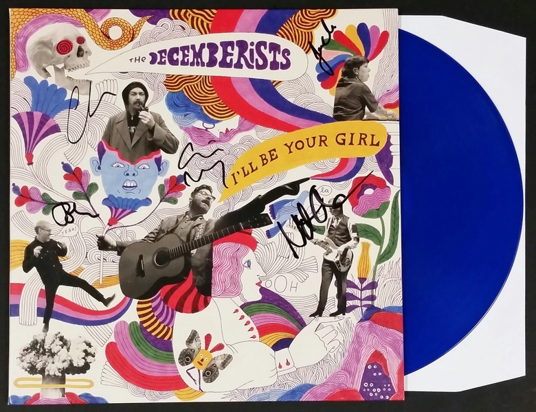 DECEMBERISTS BAND SIGNED I'LL BE YOUR GIRL LP BLUE VINYL RECORD ALBUM W/ COA 