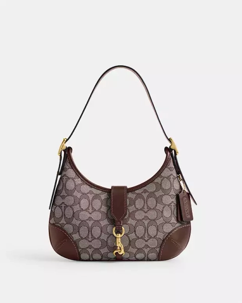 Brass/Oak Maple Hamptons Hobo Bag In Signature Jacquard