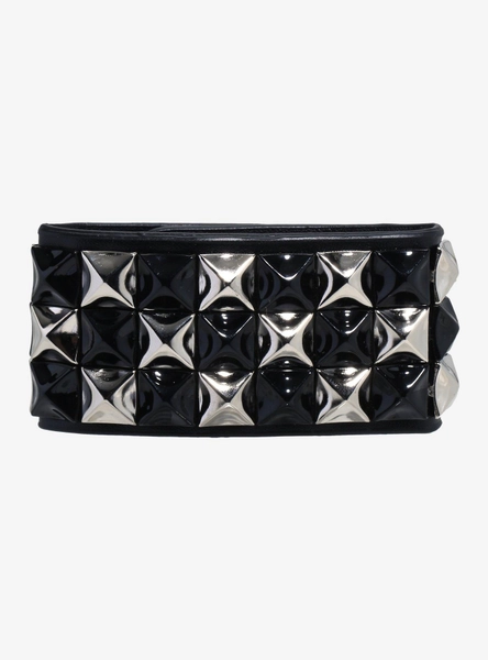 Black & Silver Pyramid Stud Cuff Bracelet