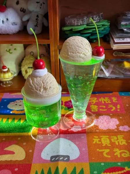 Cream Soda Green Melon Figurine Japanese Retro Kawaii Display Desk Decor Gift