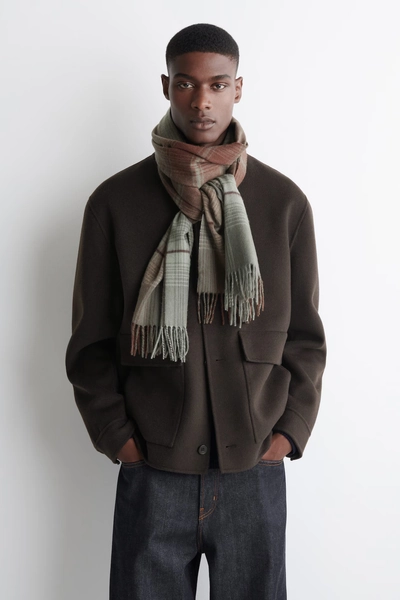 FRINGED WOOL-CASHMERE SCARF - RED / CHECKED | COS