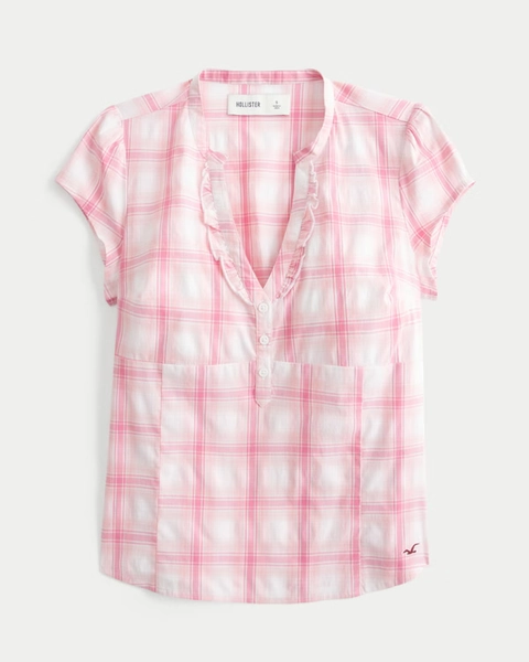 Short-Sleeve Ruffle Henley Shirt