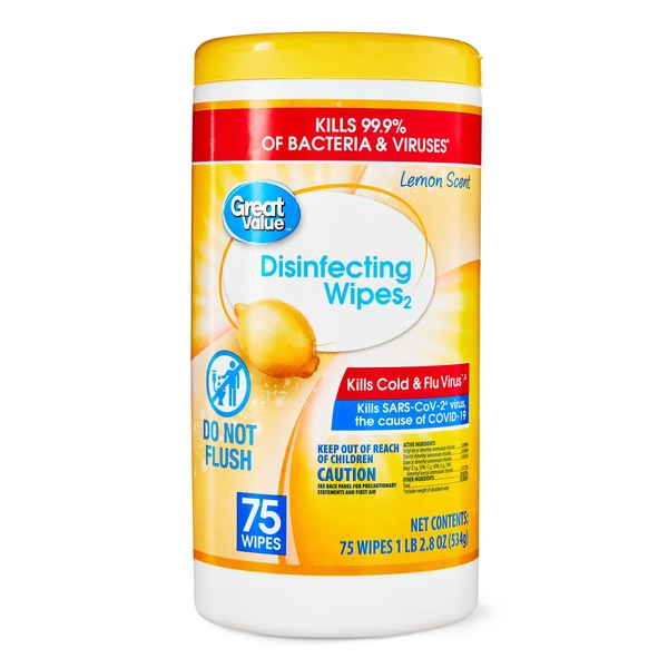 Great Value Lemon Scent Disinfecting Wipes, 1 Lbs, 5.5 oz, 75 Count - Walmart.com
