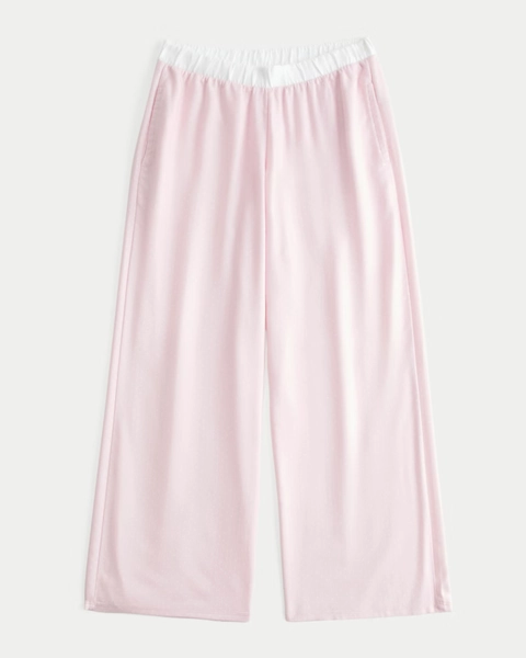 Contrast Waist Baggy Flannel Pants