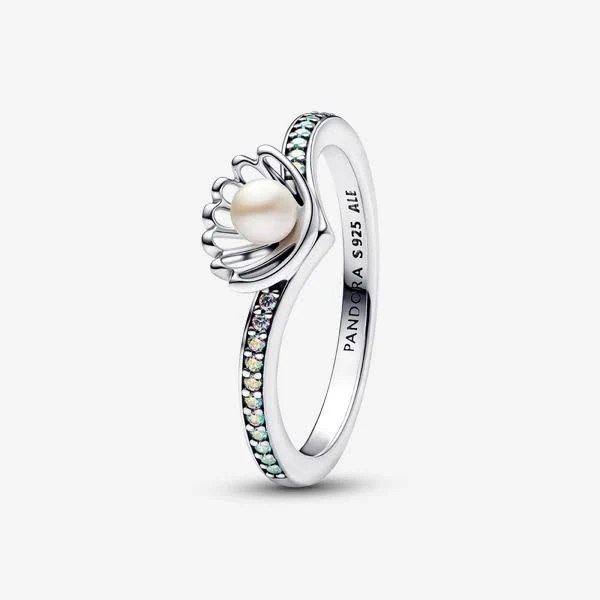 Pandora Disney Princess Ariel Shell Treated Freshwater Cultured Pearl Sterling Silver Ring