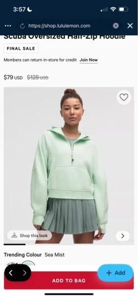 Scuba Oversized Half-Zip Hoodie - Sea mist - XL/XXL