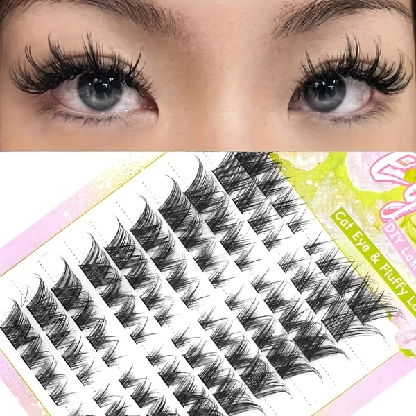 Natural Look Cluster False Eyelashes, Fox Eye Style Fluffy & Curly Segmented Individual Lashes, Lightweight & Soft for a Voluminous Cat Eye Effect, Unparfum - Multipack