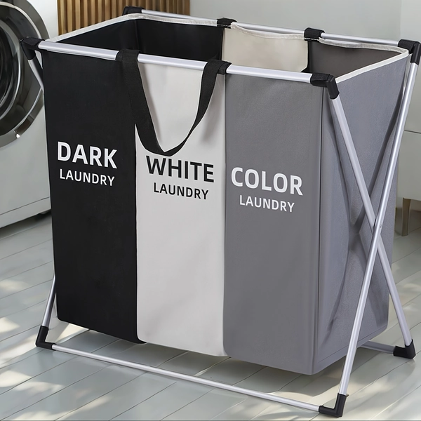1 pza. cesto rectangular grande para ropa sucia con asas, tela resistente, opciones en gris oscuro/blanco/negro, diseño multicomponente para el hogar, residencia universitaria, baño y dormitorio, organizador de ropa funcional y elegante, cestos para ropa sucia