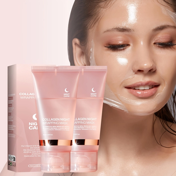 Collagen Night Facial Mask, With Jelly Brush, Alcohol Free, Mild, Deep Moisturizing, Nourishing, Suitable For All Light Beige Types, Shiny, Valentine'S Day Gift, Easter Gift Essential