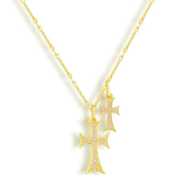 18K Gold Waterproof Double Cross Me Necklace