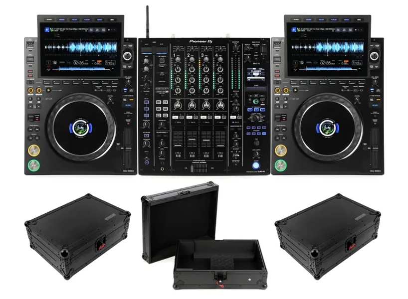 DJM-A9 4-channel DJ Mixer and CDJ-3000X Professional DJ Media Players Case Bundle