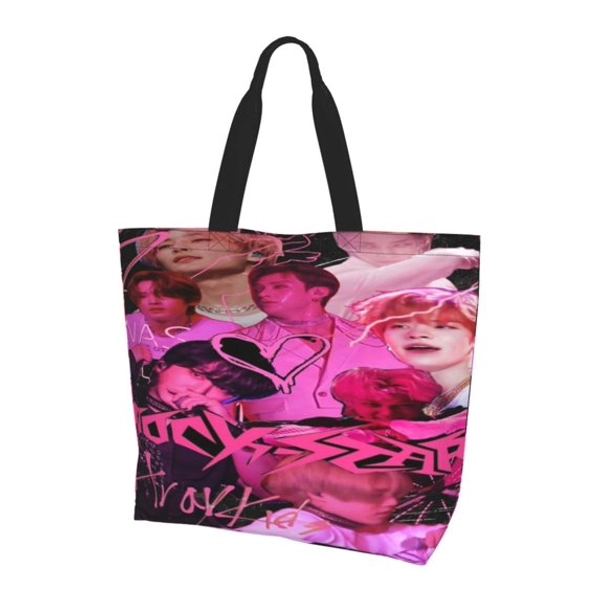 Stray Kids Large Canvas Tote Bag for Gym Beach Travel Reusable Grocery Shopping Cartoon Portable Storage Bags Fashion Shoulder Bag Handbag For Women Work Beach