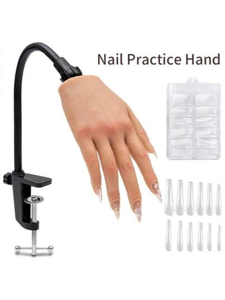 Veikmv Nail Silicone Practice Hand For Acrylic Nails Training Fake Hand Nail Art Practice Tools Hand Tattooed Nail Jewelry Showcase Supplies Manicure Beginners Suits