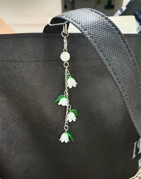 Lily of the Valley Keychain Lanyard: Floral Pendant, Handbag Ornament