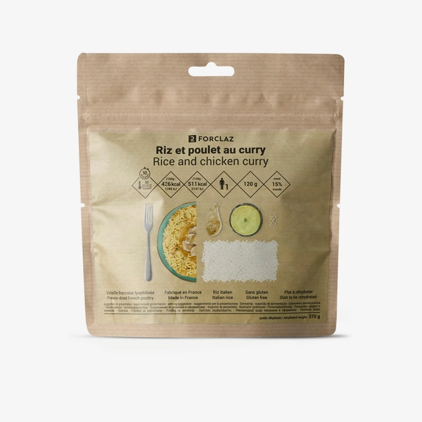 Repas lyophilisé sans gluten - riz et poulet au curry - 120g
