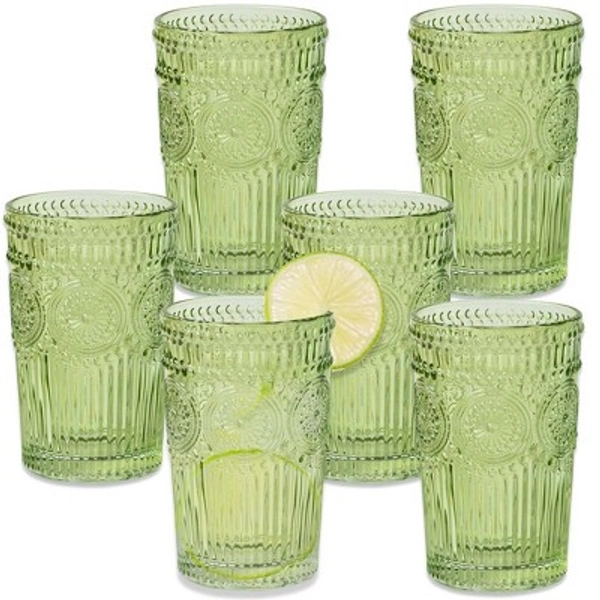Kate Aspen 13 oz. Vintage Textured Sage Green Glass (Set of 6) | 27203GN