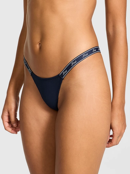 Women's PINK Logo Cotton High-Leg Micro Thong Panty
