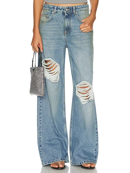 AREA Crystal Fray Wide Leg in Medium Blue | FWRD