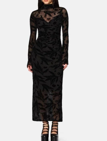 Disturbia Cimora Dandelion Flocked Mesh Maxi Dress