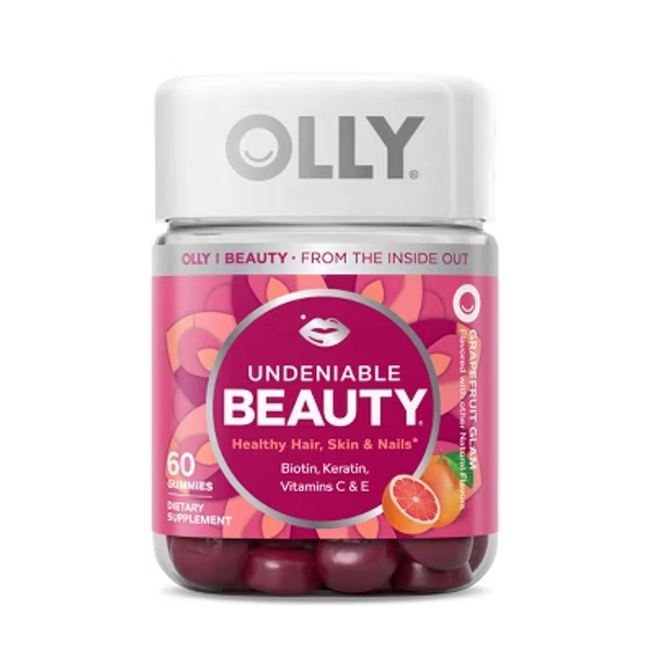 OLLY Undeniable Beauty Multivitamin Gummies for Hair Skin & Nails with Biotin, Keratin, Vitamins C & E - Grapefruit Glam - 60ct