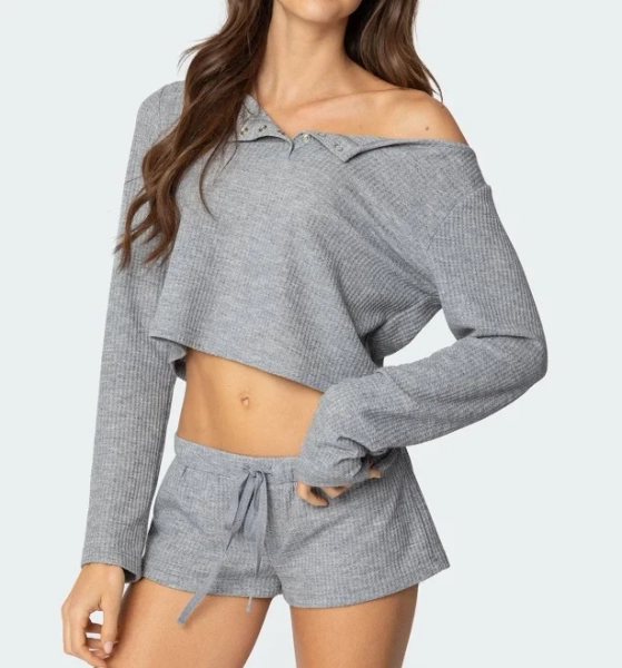Edikted Women's Teddy Cropped Waffle Top