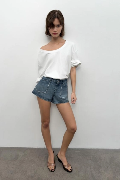 TRF STUDDED DENIM SHORTS