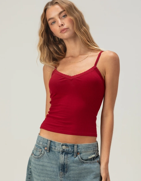 TILLYS Lace Trim Womens Cami - BURGUNDY