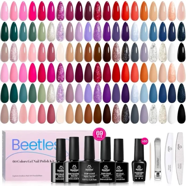 Beetles Gel Nail Polish Set 60 PCS 60 Colors Long Wearing Neon Pastel 69pcs