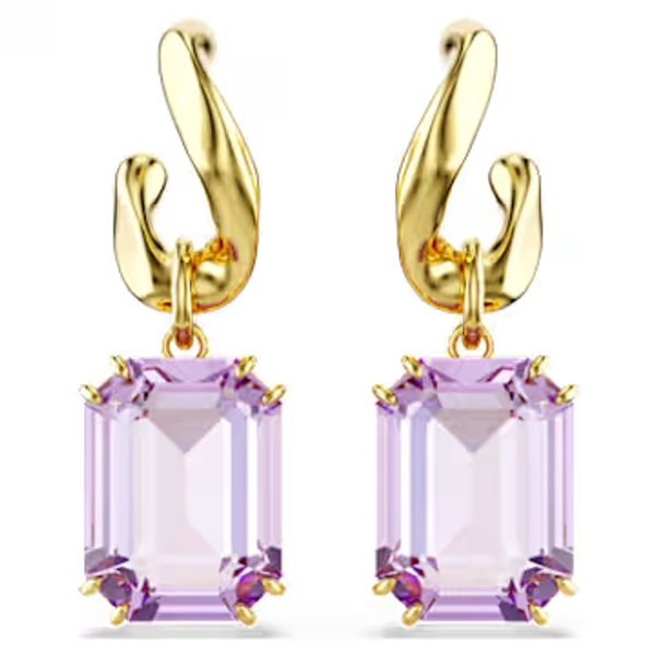 Millenia drop earrings, Octagon cut, Purple, 18K gold finish