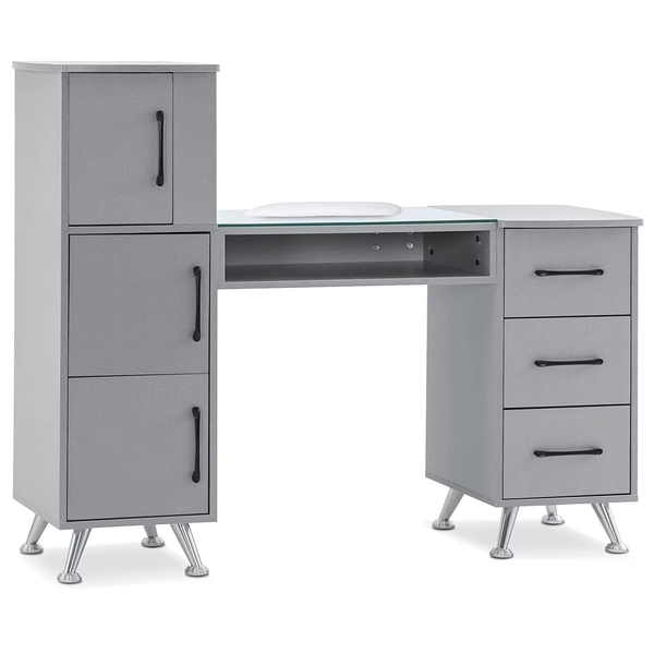 BarberPub Makeup Vanity Desk with Storage Drawer and Cabinet, Nail Desk with Glass Top