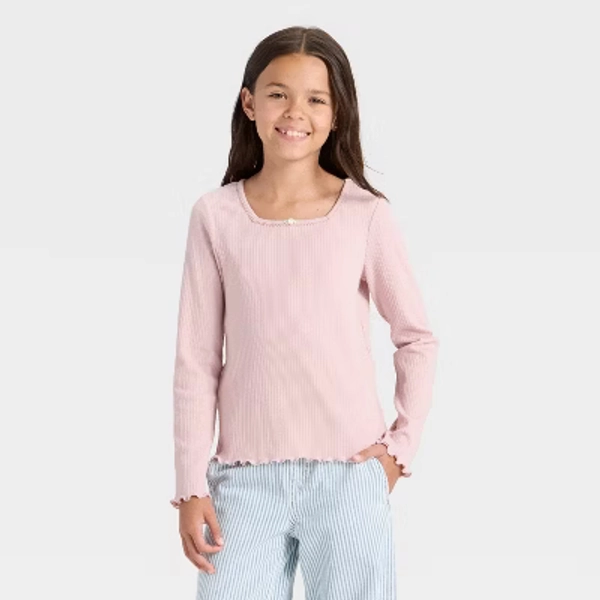 Girls' Long Sleeve Ribbed Knit T-Shirt - Cat & Jack™ Pink XL