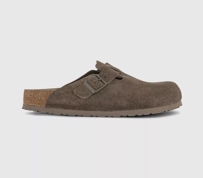 BIRKENSTOCK Boston Clogs Concrete Grey Suede - Flat Shoes for Women