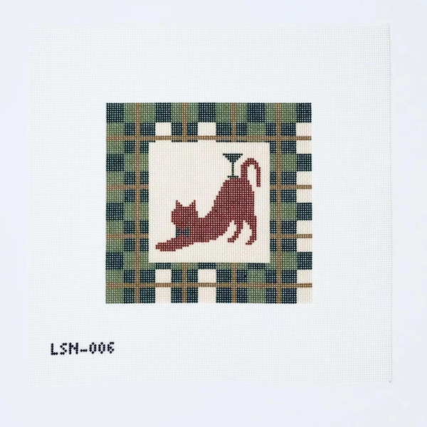 Green Martini Cat Needlepoint Canvas