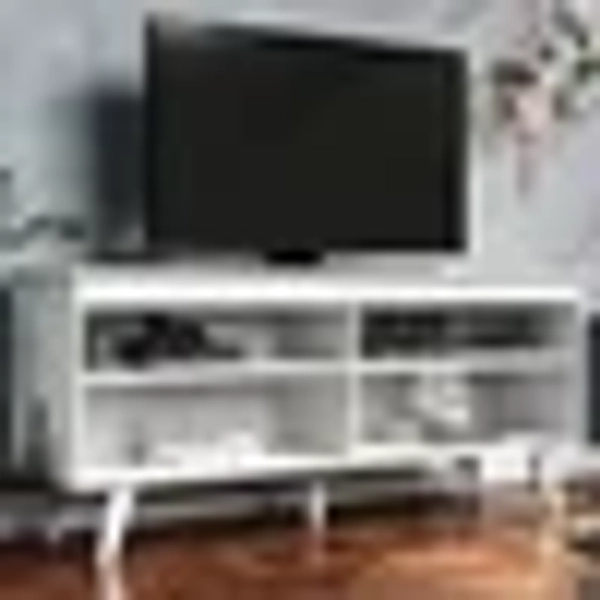 Madesa Modern Entertainment Center, TV Unit, Console Table, TV Stand for TVs up to 55" with Wire Management and Storage Shelves (White)
