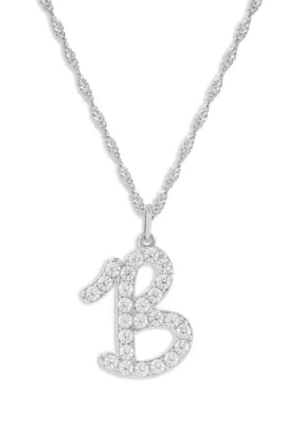 Sterling Silver Pavé Cubic Zirconia Initial Pendant Necklace