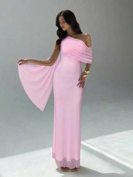 Aloruh Women's Solid Color Asymmetric Tie Design Fitted Elegant Dress,Fall Wedding Guest Dress - Size L