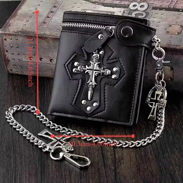mens   faux leather wallet punk skull cross design long - Temu
