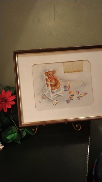 A Beautiful Vintage Original Watercolor Of A Teddy Bear &amp; Toys By D. Hello