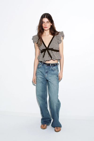 TOP GLOBO CUADRO VICHY LAZO - Marrón / Crudo | ZARA España