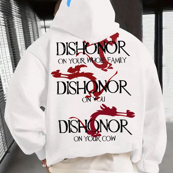 [Disney Mulan Hoodie] Disney Collection Flower Mulan Muxulong Dishonor Famous Scene Print Hoodie - Loose Fit, Casual Style, Hooded, Cartoon Pattern, Slight Stretch Fabric, Details, Perfect For Men, Fall/Winter Season