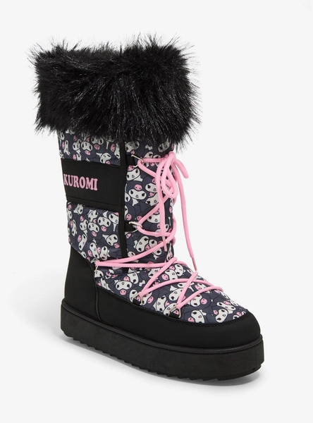 Kuromi Face Fuzzy Puffer Boots