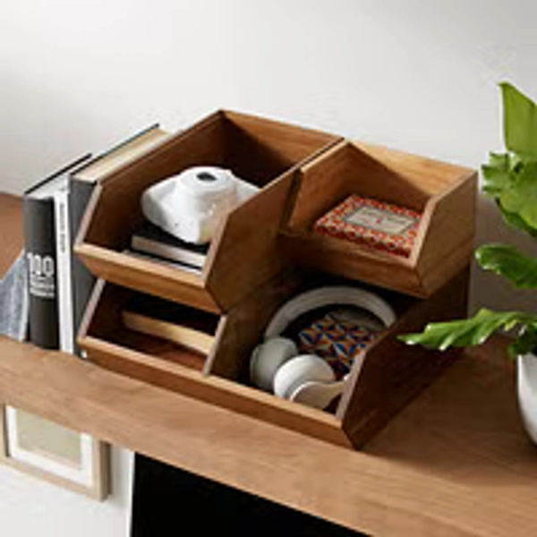 Stackable Acacia Storage Bins