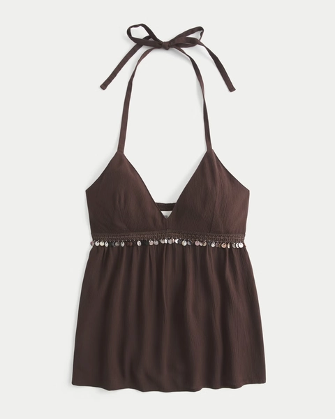Shell-Embellished Halter Babydoll Top