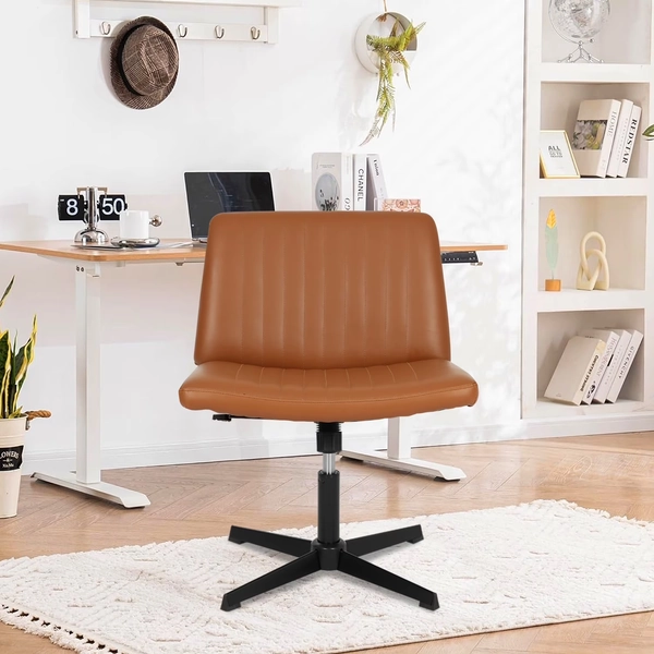 NiamVelo Criss Cross Chair, Armless Cross Legged Desk Chair Wide Seat Computer Task Chair Modern Height Adjustable Mid Back Chair No Wheels （Brown） - Walmart.com